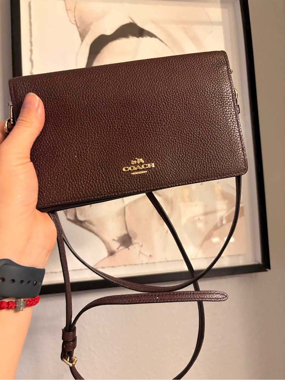 Coach Pebbled Leather Crossbody Bag in Dark Brown with Gold Hardware